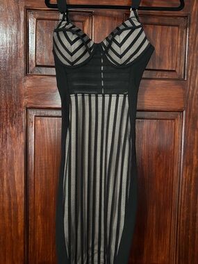 Black Mesh Panel Bodycon Dress - Unbranded